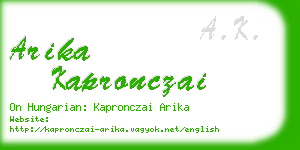 arika kapronczai business card
